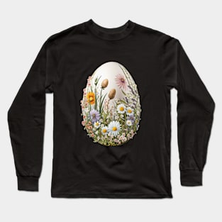 Floral Garden Botanical Print with wild flowers Easter Egg Long Sleeve T-Shirt